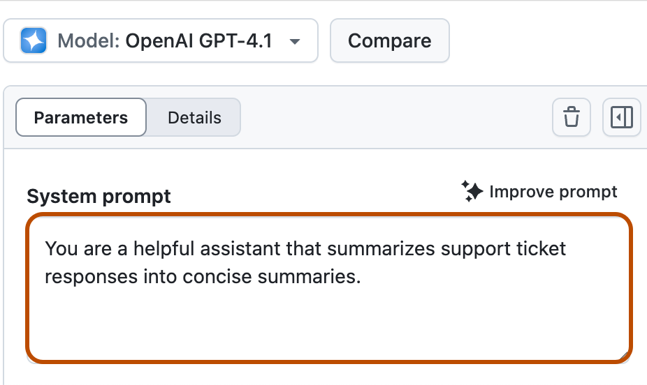 Screenshot of the system prompt. The system prompt input is highlighted.